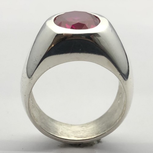 MJG STERLING SILVER BEZEL RING. 10 x 12mm Faceted Lab Ruby. SZ 9 1/2 - Picture 4 of 7