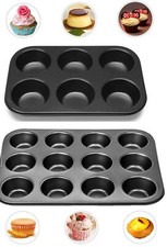 6 Or 12 Cups Muffin Tray Nonstick BPA Free & Dishwasher Safe Cupcake Pan Black