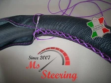 FOR HONDA PASSPORT 94-02 BLACK LEATHER STEERING WHEEL COVER, PURPLE SEW