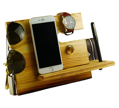 Lemo hand -Wooden Phone Docking Station, Key Holder, Pen Holder & More Dark pine