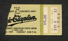 1979 Eric Clapton Muddy Waters Concert Ticket Stub Fort Worth Backless Promises