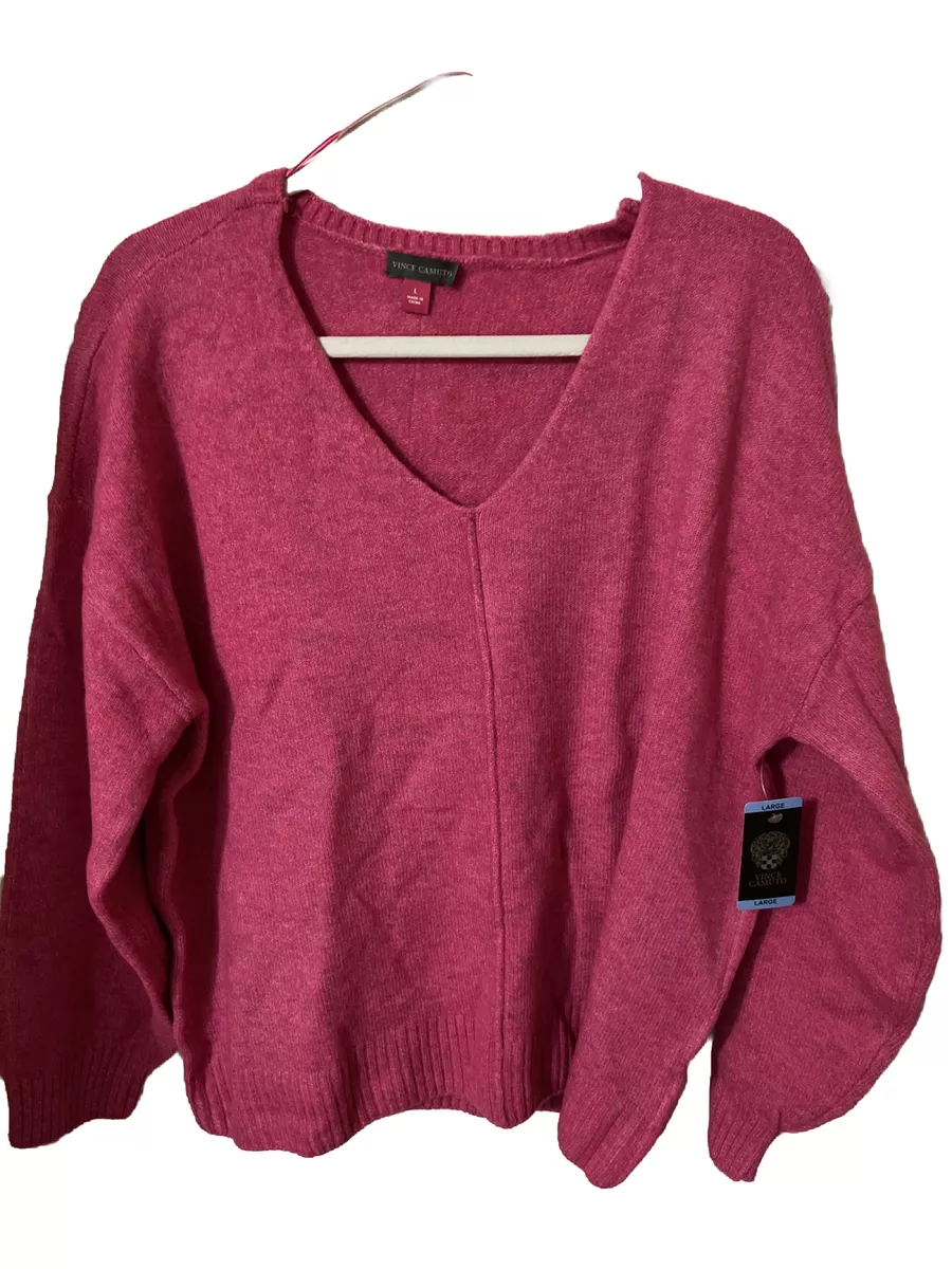 Vince Camuto Women s Long Sleeve V Neck Sweater Large Paradox Pink New