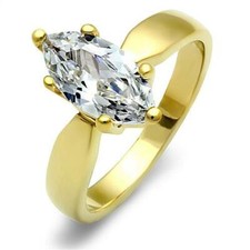 Ladies marquise ring solitaire gold steel cz cubic zirconia engagement new 1673