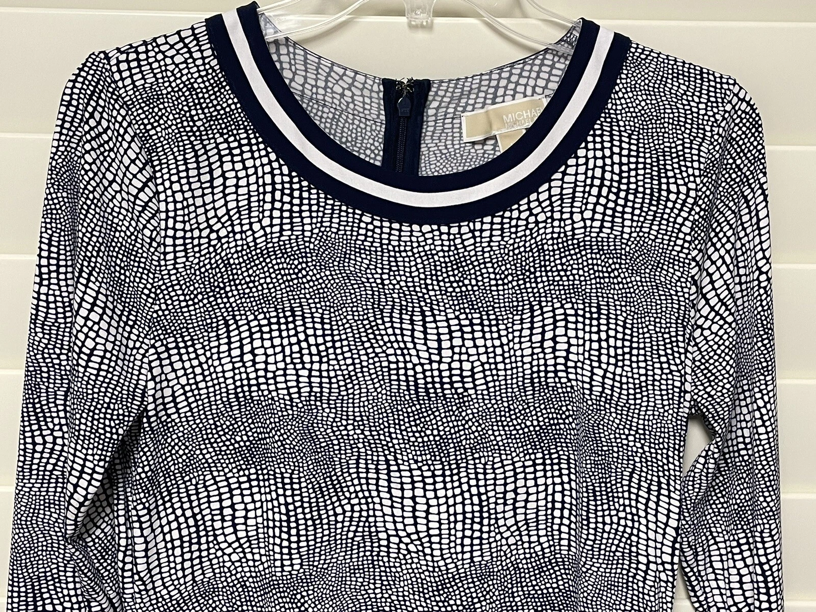 Mini abito donna Michael Kors medio bianco navy maniche lunghe stampa animalier zip