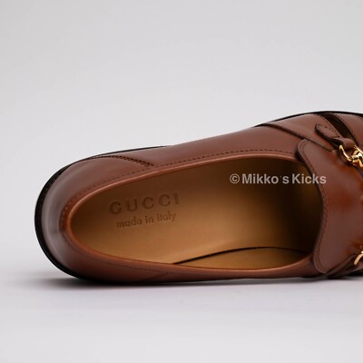 GUCCI Men's Horsebit Leather Brown Loafers Quebec Calf Made in
