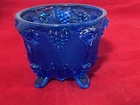 Vintage Jeanette Blue Pressed Glass Grape Pattern Footed Dish/Rose Bowl