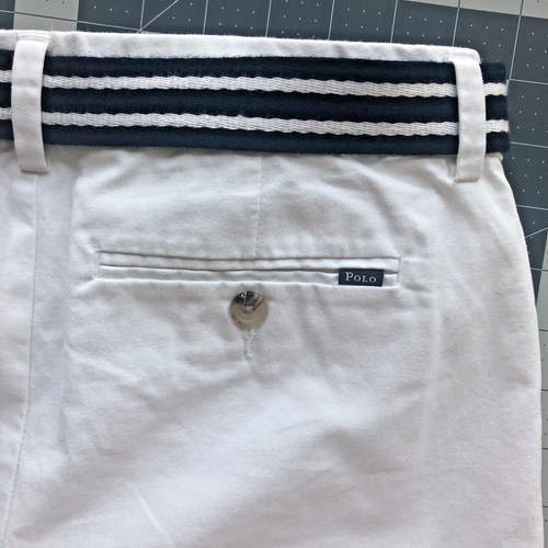 Polo Ralph Lauren Girls Pants Size 18 30W/30 White Chino Straight Leg Navy Belt - Picture 6 of 11