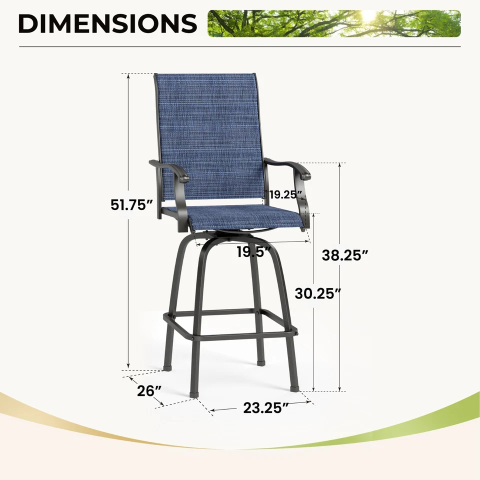 Outdoor Swivel Bar Stools Set of 2 Bar Height Patio Chairs Furniture Porch Blue - Imagem 2 de 4