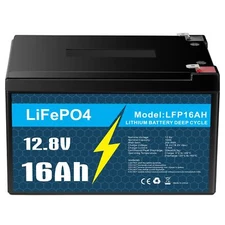 12V 16Ah Lithium Battery Deep Cycle LiFePo4 Rechargeable for Marine RV Solar US
