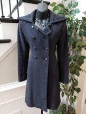 Mint Womens Black Wool Lined Wide Collar Double Breasted Trench Coat Size 2