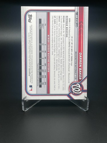 2022 Bowman 1st Darren Baker Washington Nationals #BP- 131 - Free Shipping - Picture 2 of 2