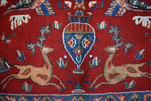 Vintage S Antique Handmade Pictorial Hunting Animal Wool Area Rug 4 x 8 3'9 x 8 - Picture 9 of 12