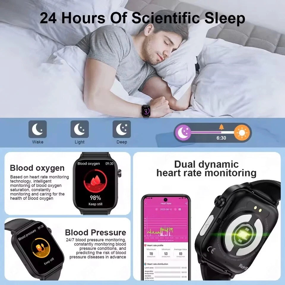 Reloj inteligente hombres lípidos sanguíneos prueba de ácido úrico ECG PPG presión arterial stock del Reino Unido - Imagen 4 de 4