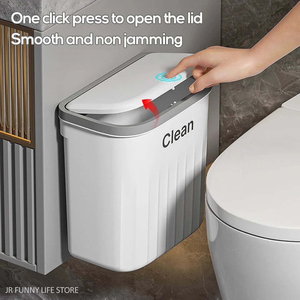 Wall Mounted Waste Bin Kitchen Cabinet Door Cupboard Hanging Trash Can with Lid - Image 3 of 4