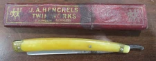 J.A.HENCRELS TWIN WORKS 415 9/16 LINGEN GERMANY STRAIGHT RAZOR CELLULOID HANDLE
