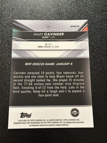 2022-23 Bowman University Best - Refractor #13 Haley Cavinder (RC) - 第 2/2 張圖片
