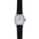 Timex Vintage Ladies Tank 1980's White Linen Dial Genuine Black Leather