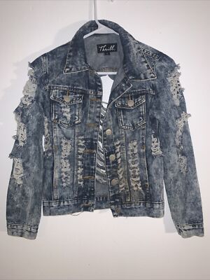 Thrill Jeans Denim Distressed Jacket  Women s Size S