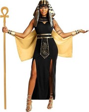 Women`s Cleopatra Costume + Staff S - 3XL Ladies Egyptian Queen Dress Halloween