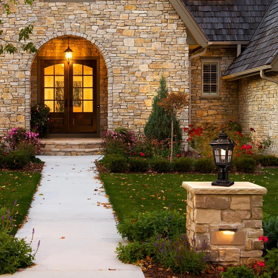 Lámpara Exterior Poste Luces Impermeable Poste Luces Accesorio Linterna para Camino Foto 2 de 4