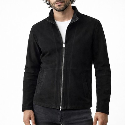 John Varvatos USA Luxe Italian Goat Suede Zip Jacket Black Men's Medium - EUC