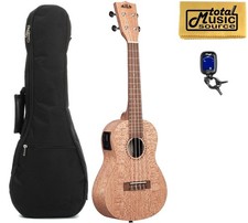 Kala Burled Meranti Concert Ukulele w/ EQ, Tuner Bundle, KA-20CE