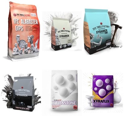 Troll Factory Gips Musterset Giessmasse 7 x 500g zum Testen und Vergleichen