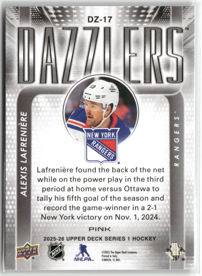 2025-26 Upper Deck #DZ-17 Alexis Lafreniere Dazzlers Pink | eBay