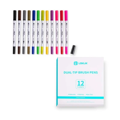 LOKLiK Dual Tip Brush Pens - 12 Farben