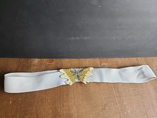 Vintage 80 s White Elastic Belt with Enamel Butterfly Clasp Buckle 28