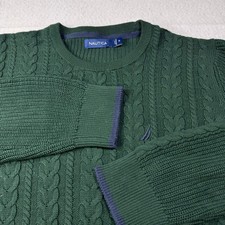 Nautica Chunky Cable Knit Patterned Green Sweater XL Jumper Festive Holiday