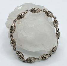 Sterling Silver 925 Oval Filigree Bead Link Bracelet