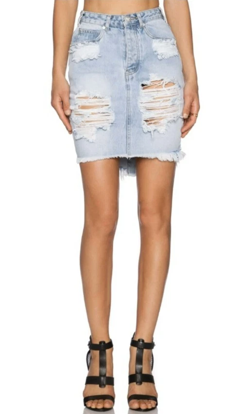 One Teaspoon Wilde 2020 Denim Distressed Pencil Skirt Sz 29