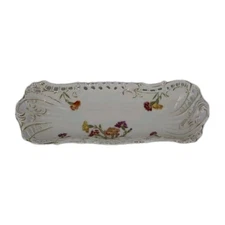 Vintage Bavarian China Germany Reticulated Floral Porcelain Relish Dish Tray