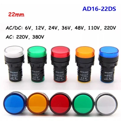 22mm Panel Hole Mount LED Light Pilot Indicator Signal Warning 6V 12V 24V - 380V - Image 1 of 4