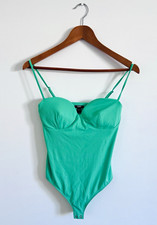 Express Body Contour Women&rsquo;s Green Solid Opaque Bodysuit S Adjustable Strap