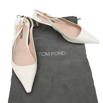 Tom Ford Cream Croc-Embossed Leather Slingback Heels Size 36.5 - Image 1 of 4