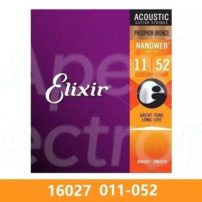 Elixir Acoustic Guitar Strings 11027/11052/16027/16052 Brass & Phosphor Bronze