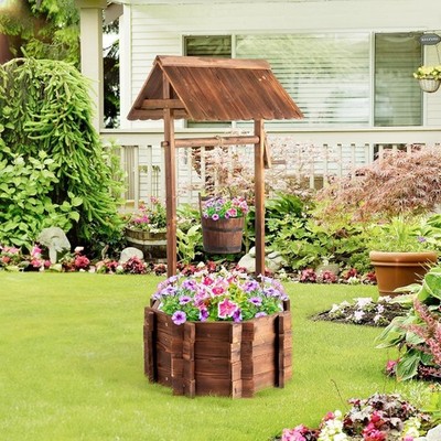 Wooden Wishing Well Outdoor Planters Well Covers for Yard with 2 Reinforced Rods