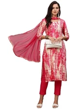 GoSriKi Women's Cotton Blend Printed Straight Kurta with Pant & Dupatta (CHIT...