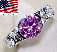 2CT Treated Pink Sapphire  White Topaz 925 Sterling Silver Ring Sz 8 UB4-7
