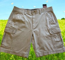 NWT St Johns Bay Men Khaki Classic Comfort Stretch Waist Cargo Pockets Shorts 38