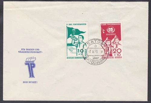 DDR (Germany) 1958 FDC Michel 645/46 Pioneers Meeting: Young Bugler Young Pionee