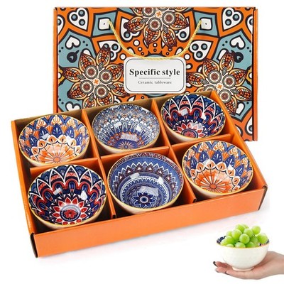 Ceramic Rice Bowls Gift Set of 6,10oz Bohemian Style Small Dessert Bowls,4.6'...