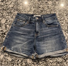 Women s Risen LA Denim Stretch Shorts Cuffed Size S Small Medium Wash