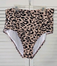 Women  s High Waisted Bikini Bottom Leopard Print XL Tummy Control New