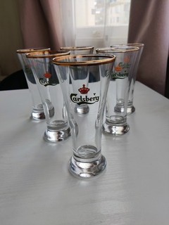 6x Carlsberg Half Pint Tall Beer Glasses Crown Logo Gold Rim 17cm