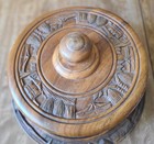 LAZY SUSAN TABLE w/COVER   CARVED KOA? WOOD  m i PHILIPPINES? — photo 2