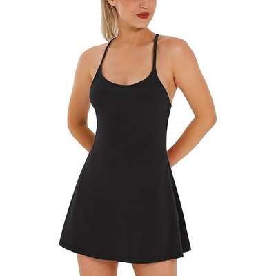 Ewedoos Black Tennis golf Dress  Built-In Bra Athleisure Mini Dress Medium