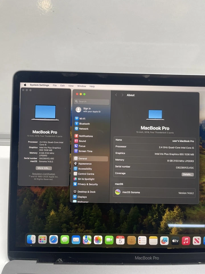 Apple MacBook Pro 13" (2019) A1989 i5-8th , 8GB RAM, 256GB SSD Touchbar Laptop - Image 4 of 4